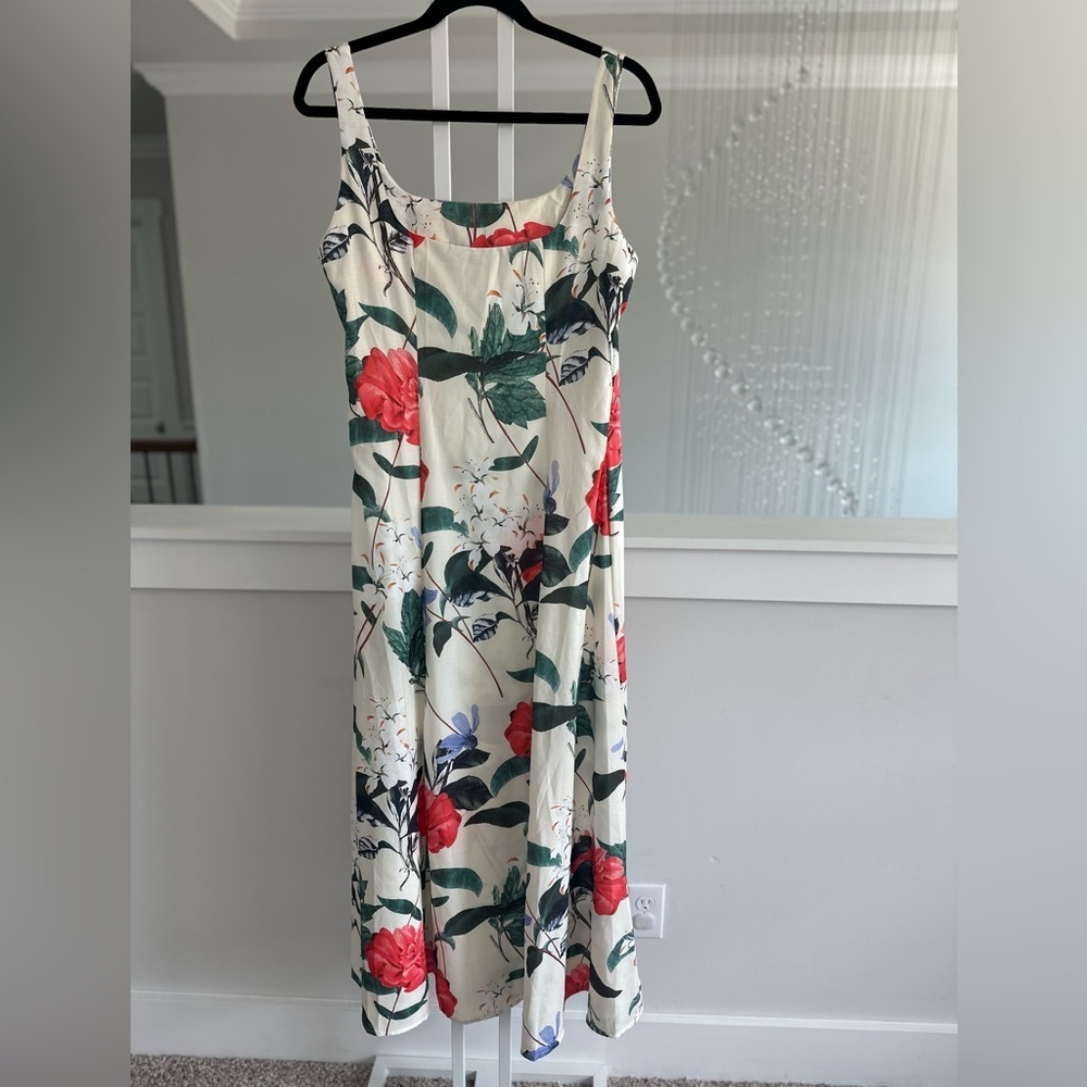 Commense Floral Maxi Dress - White with Red and Green Accents - Picture 5 of 9
